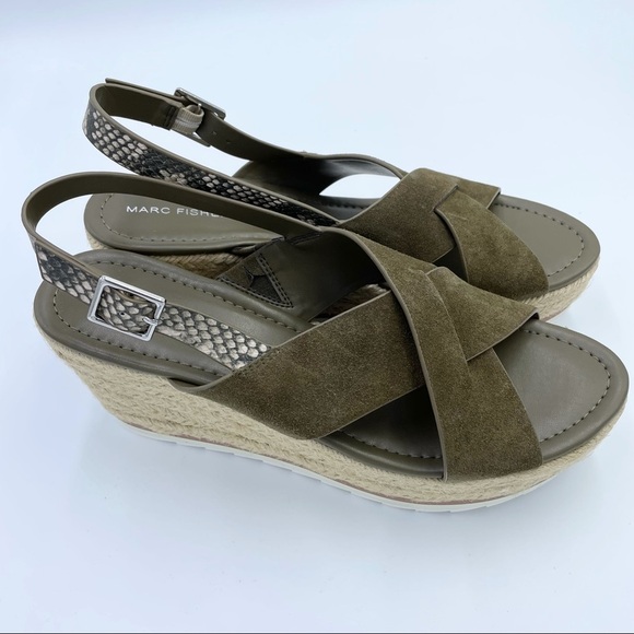 Marc Fisher Zevra Platform Espadrille Green Suede Sandals - Picture 3 of 8